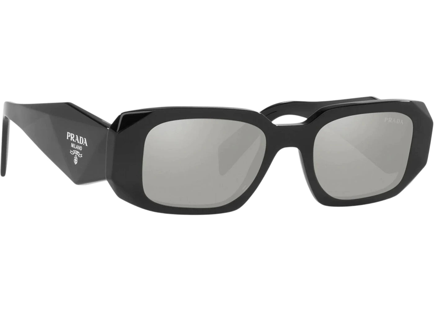 Prada 17WS 1AB2B0 Plastic Rectangle Silver Mirror Lens Sunglasses Black