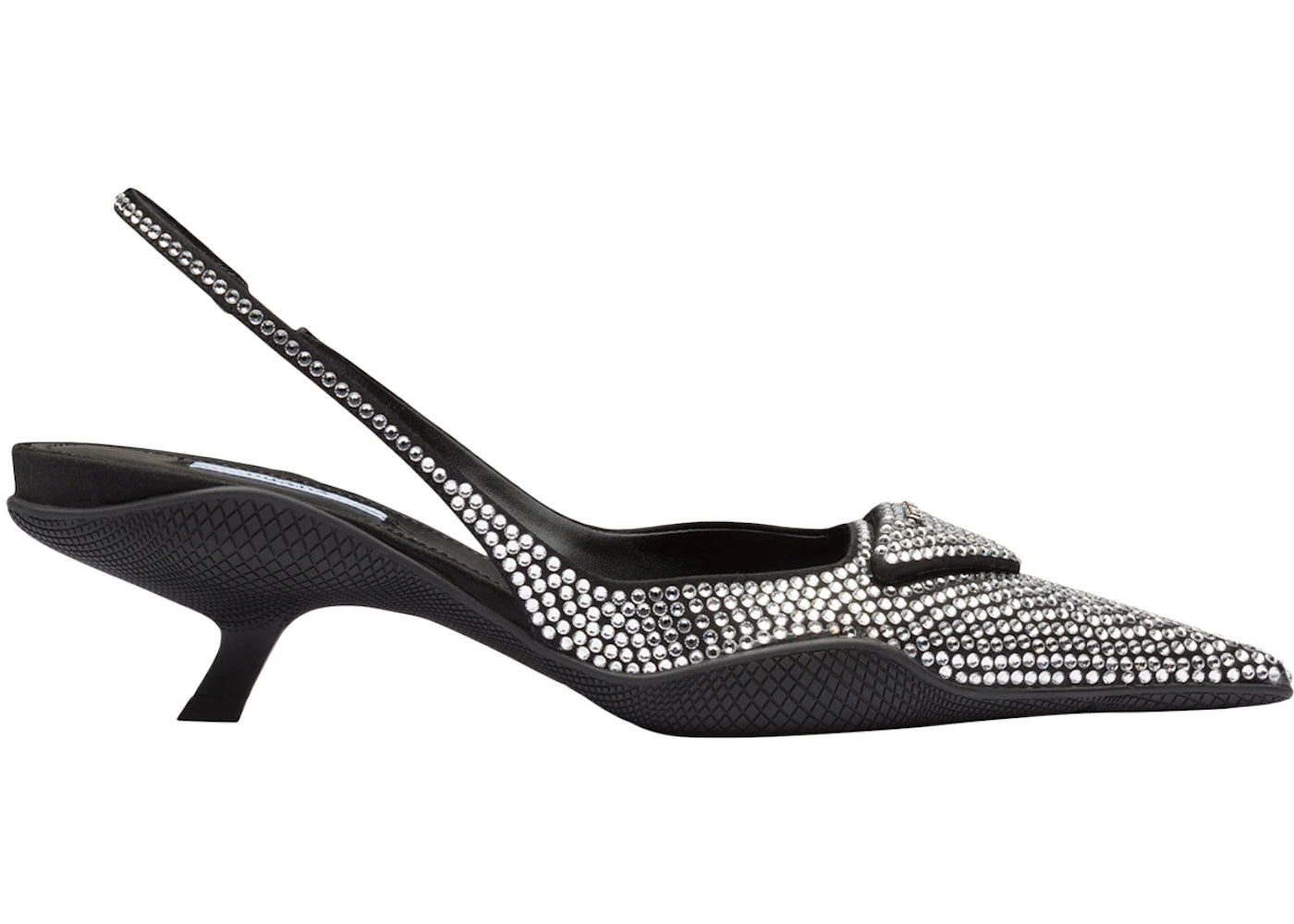 Prada 30mm Crystal Sling-Back Pumps Black Satin