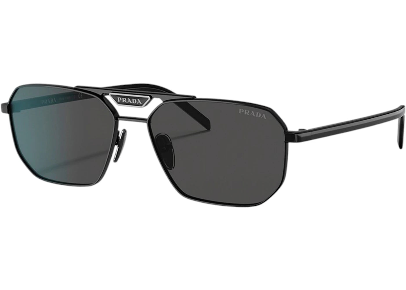 Prada 58YS 1AB5S0 Metal Rectangle Grey Lens Sunglasses Black