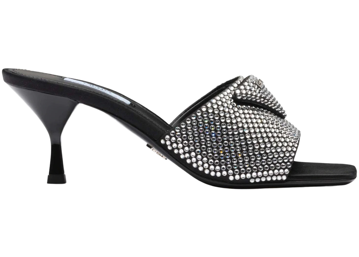 Prada 65mm Crystal Heeled Sandals Black Satin