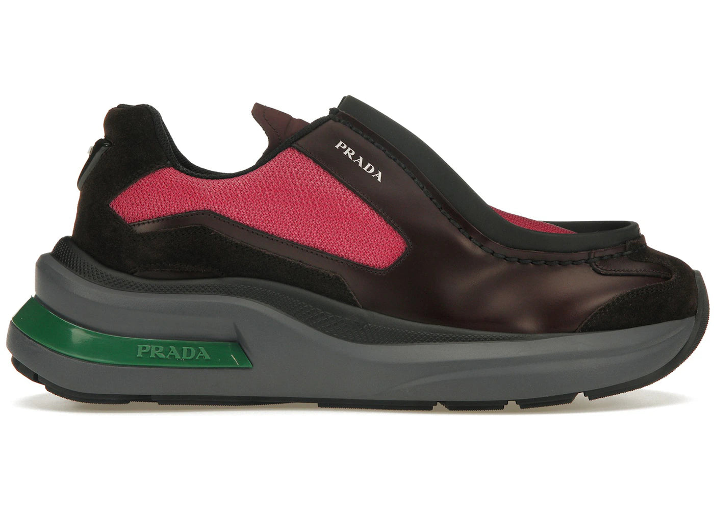 Prada Brushed Leather Sneakers Bike Fabric Suede Garnet Peony Pink