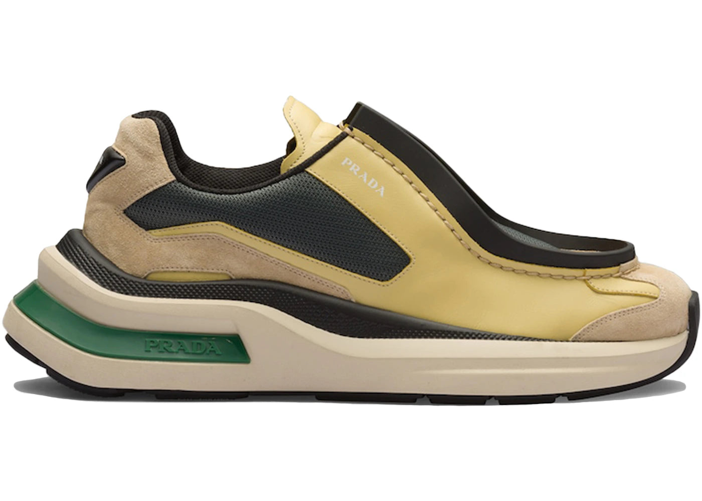 Prada Brushed Leather Sneakers Bike Fabric Suede Vanilla Anthracite Green