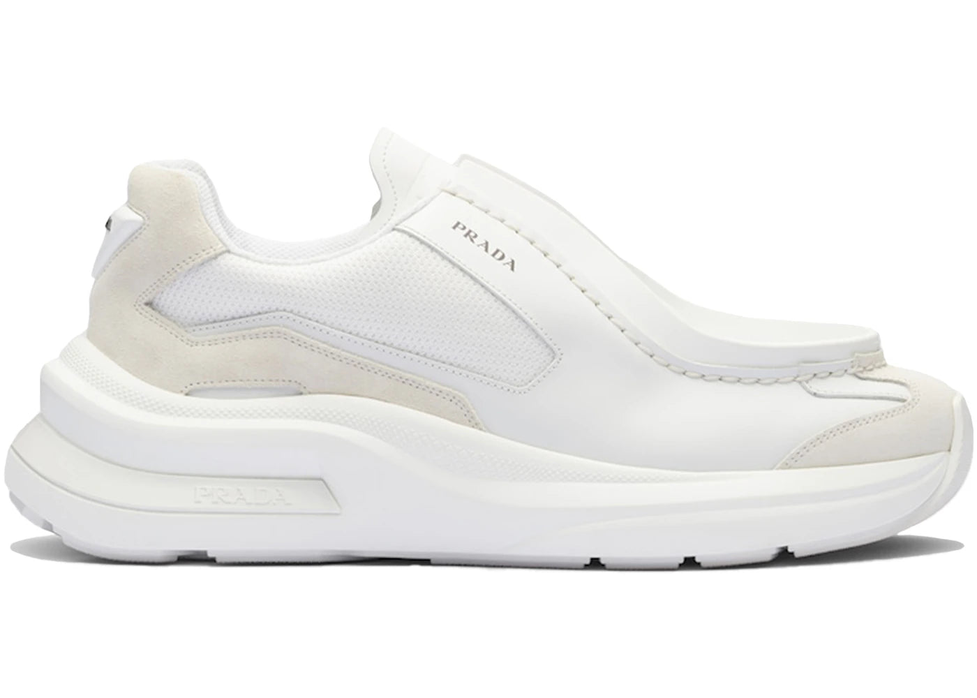 Prada Brushed Leather Sneakers Bike Fabric Suede White