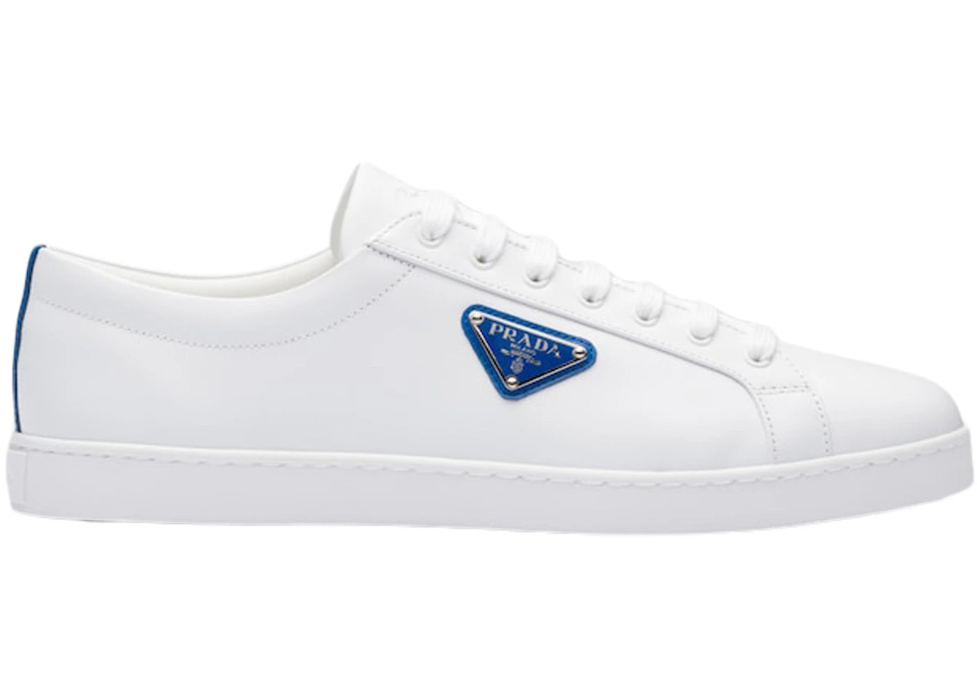 Prada Brushed Sneakers Leather White White Cobalt Blue
