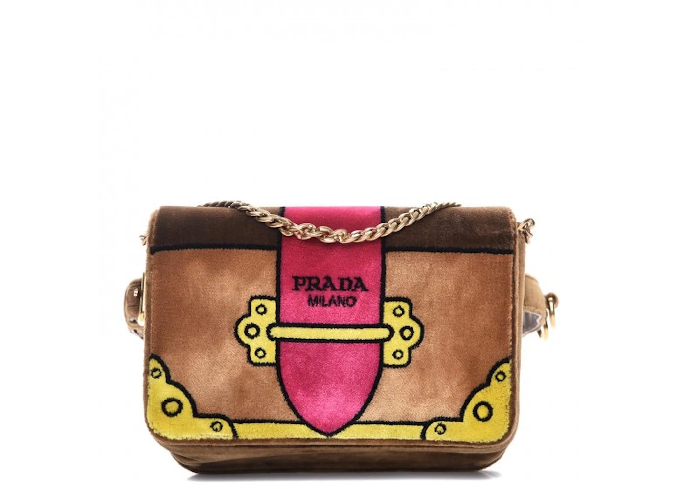 Prada Cahier Belt Bag Logo Print Velvet Cammello