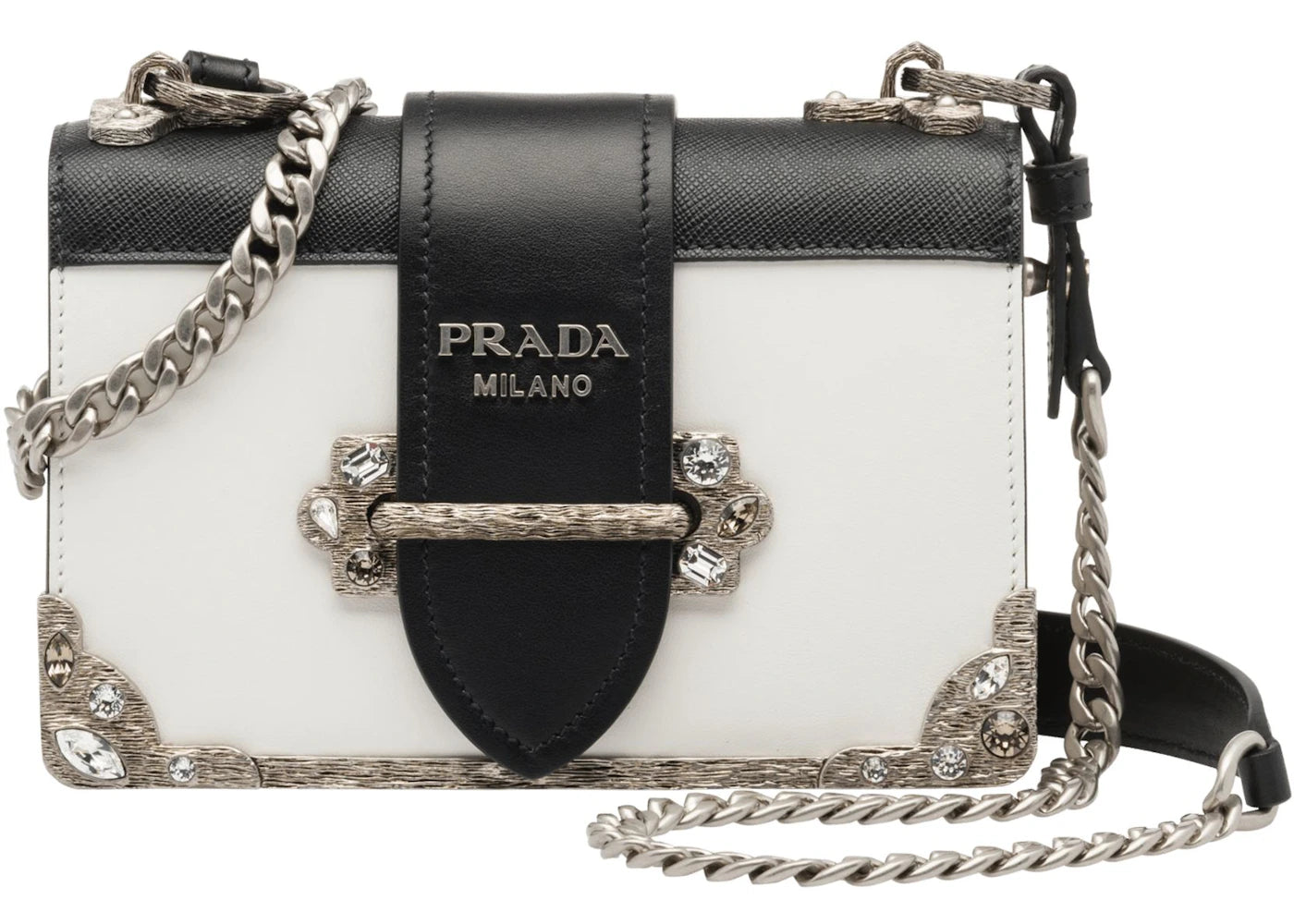 Prada Cahier Crystal Chain White