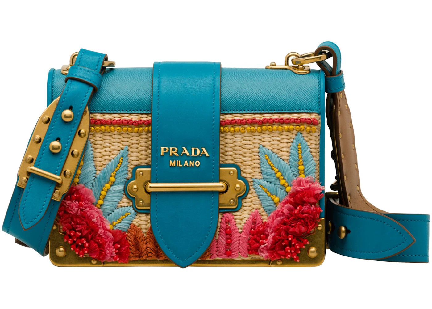 Prada Cahier Floral Straw Blue