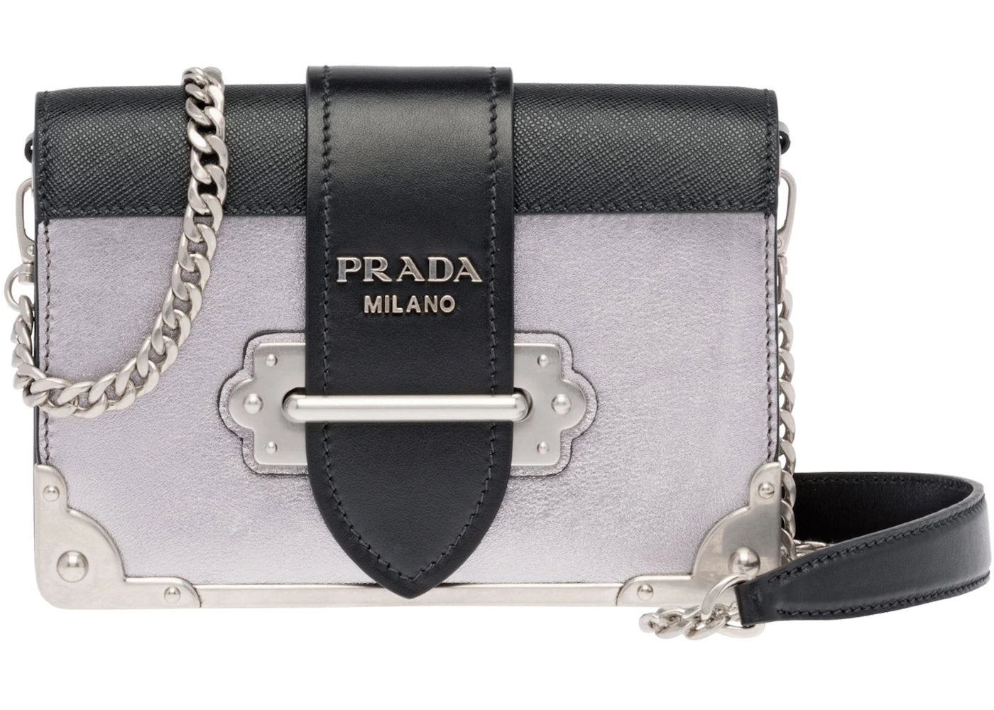 Prada Cahier Metallic Chain Silver