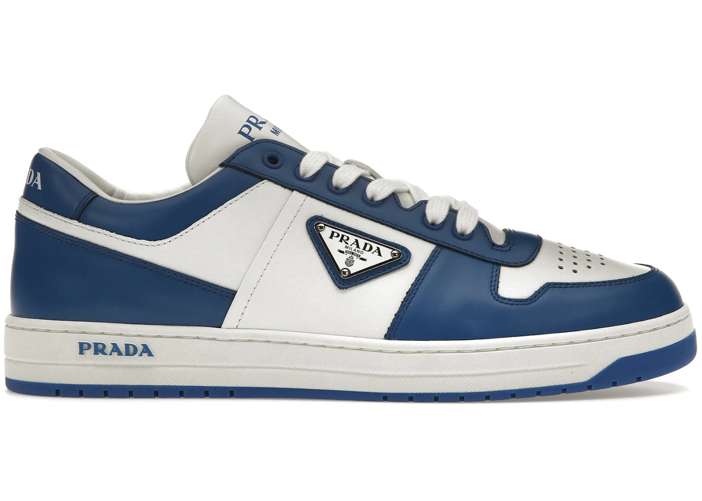 Prada Downtown Low Top Sneakers Leather White Cobalt Blue
