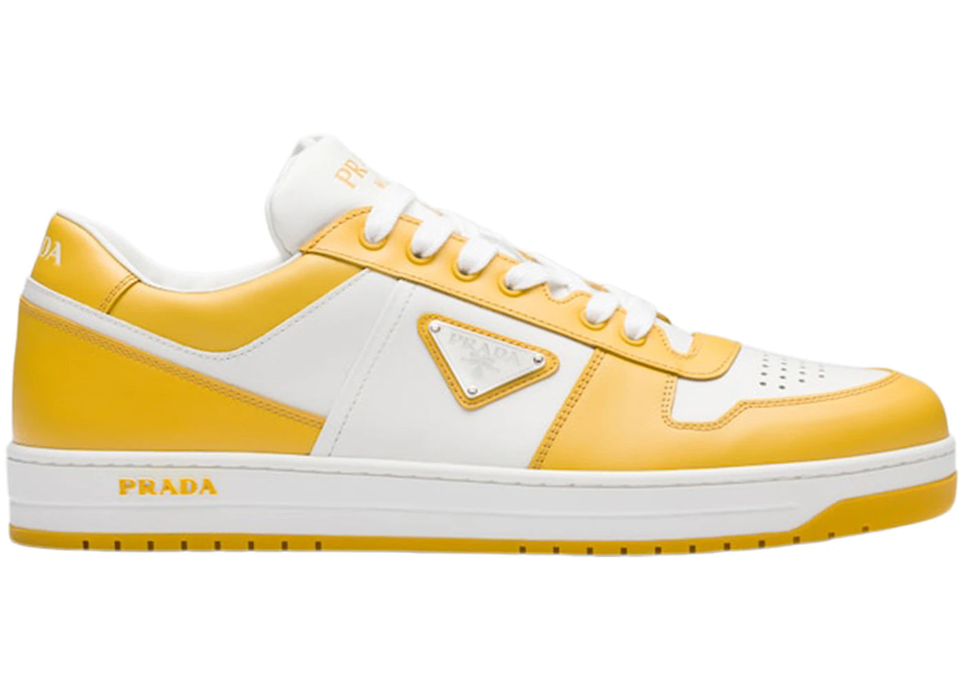 Prada Downtown Low Top Sneakers Leather White Yellow Sun