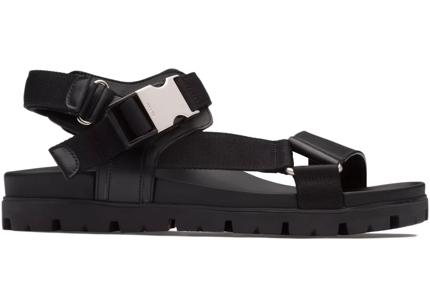 Prada Leather And Technical Fabric Sandal Black