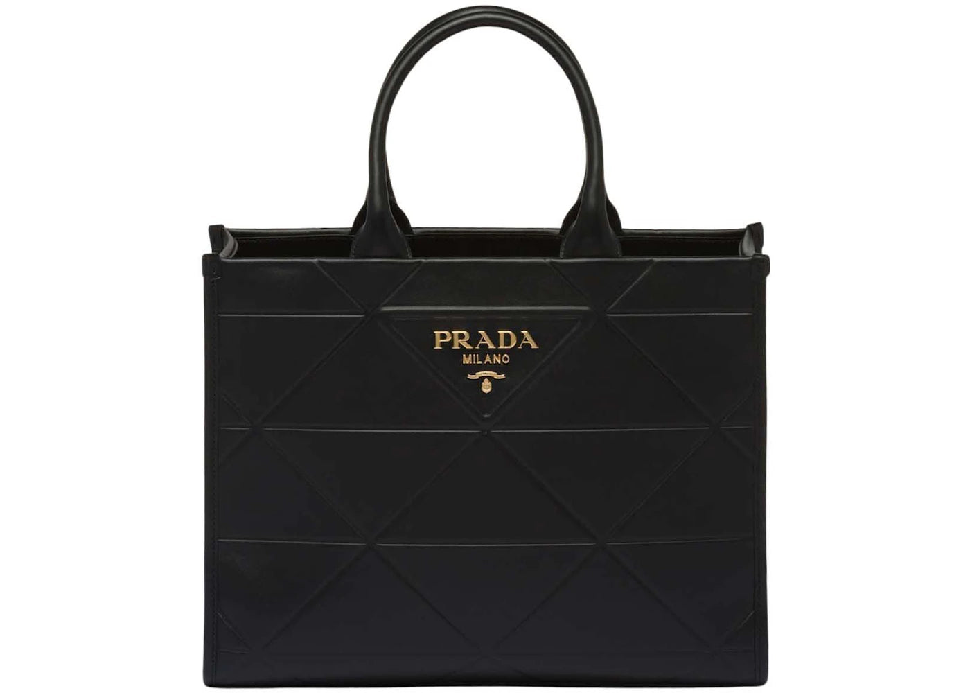 Prada Medium Leather Symbole Bag with Topstitching Black