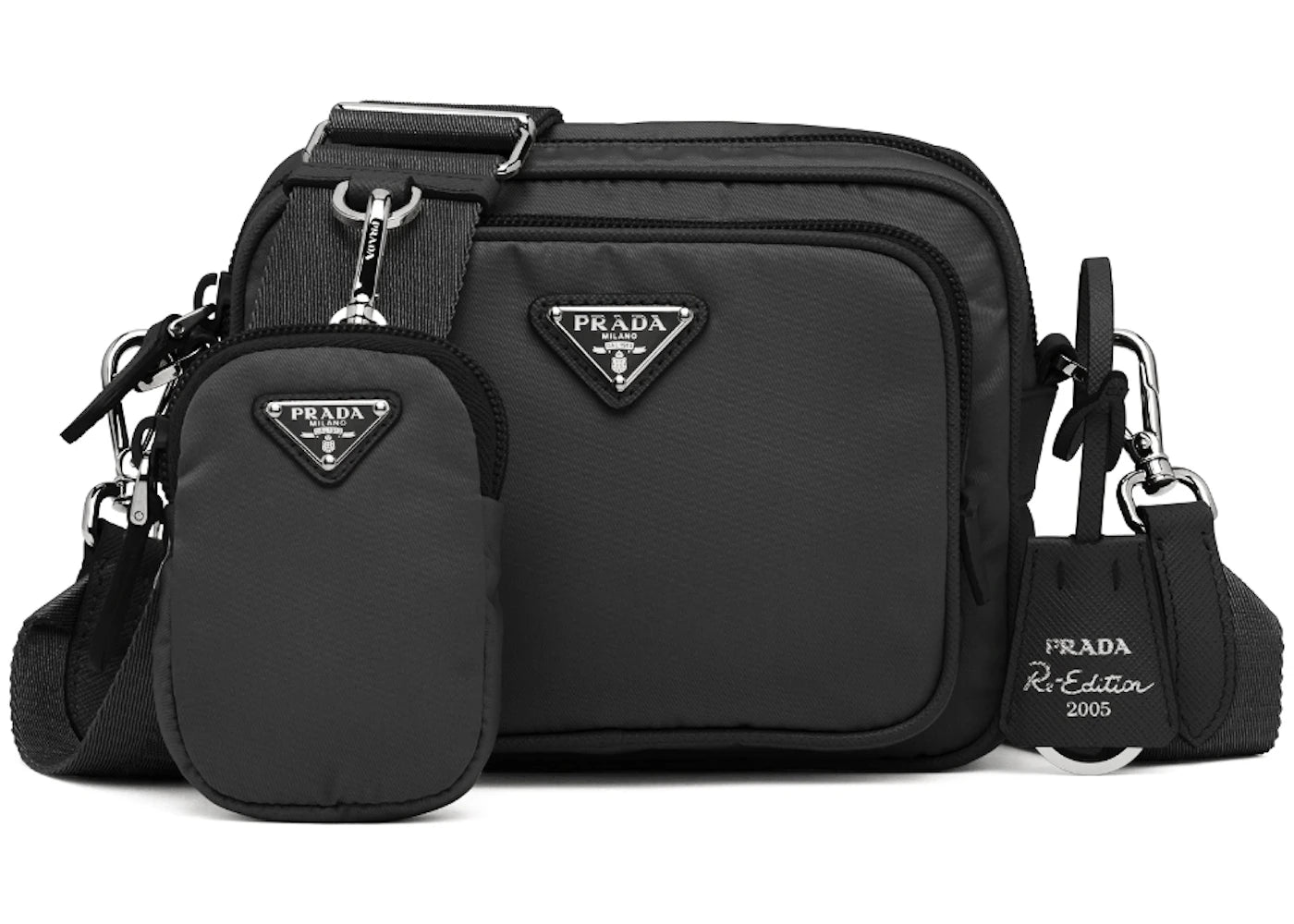 Prada Re-Edition 2005 Nylon Bag Silver-tone Black