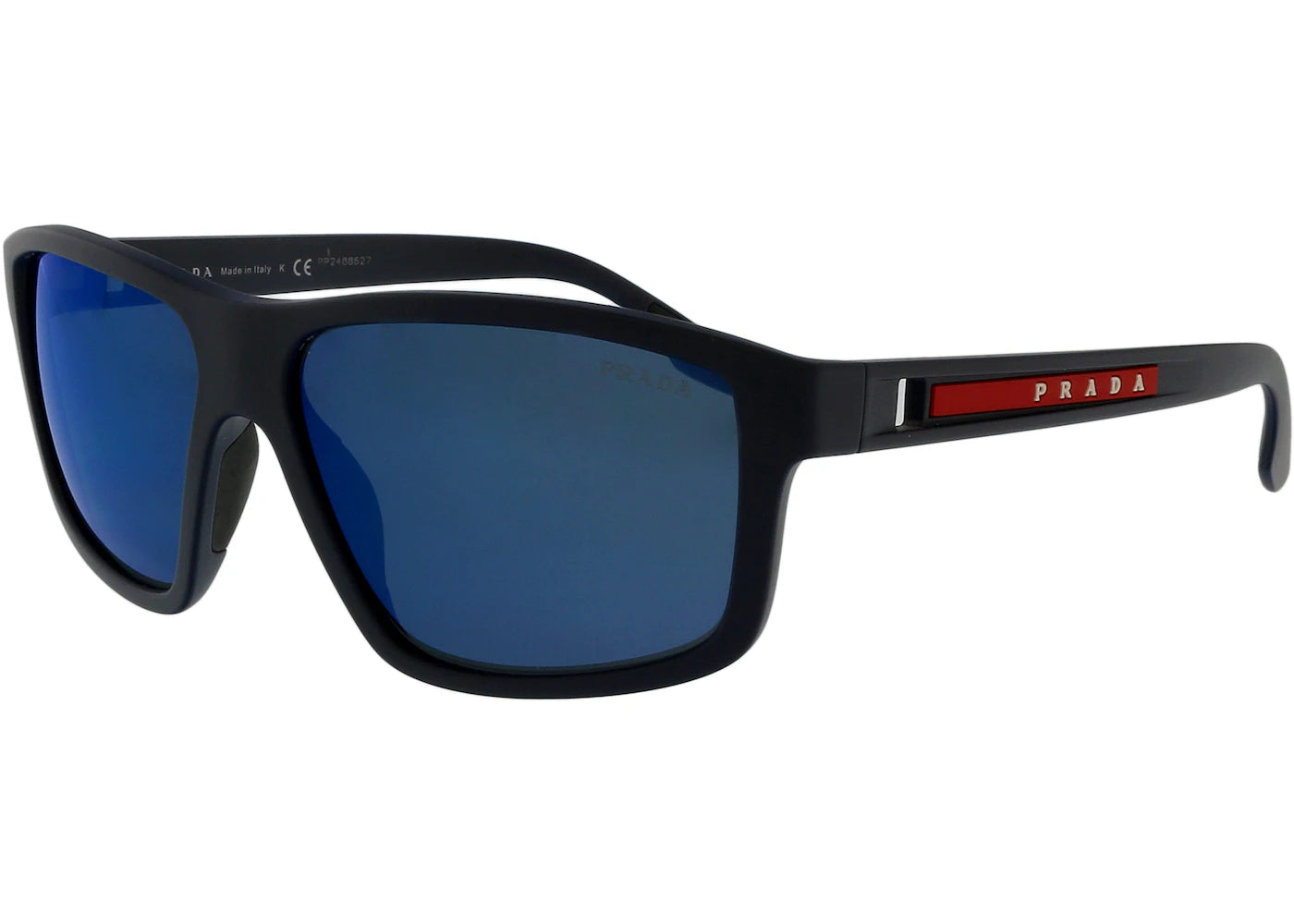 Prada Rectangular Sunglasses Blue Rubber/Blue Mirror Blue (0PS 02XS TFY08H)