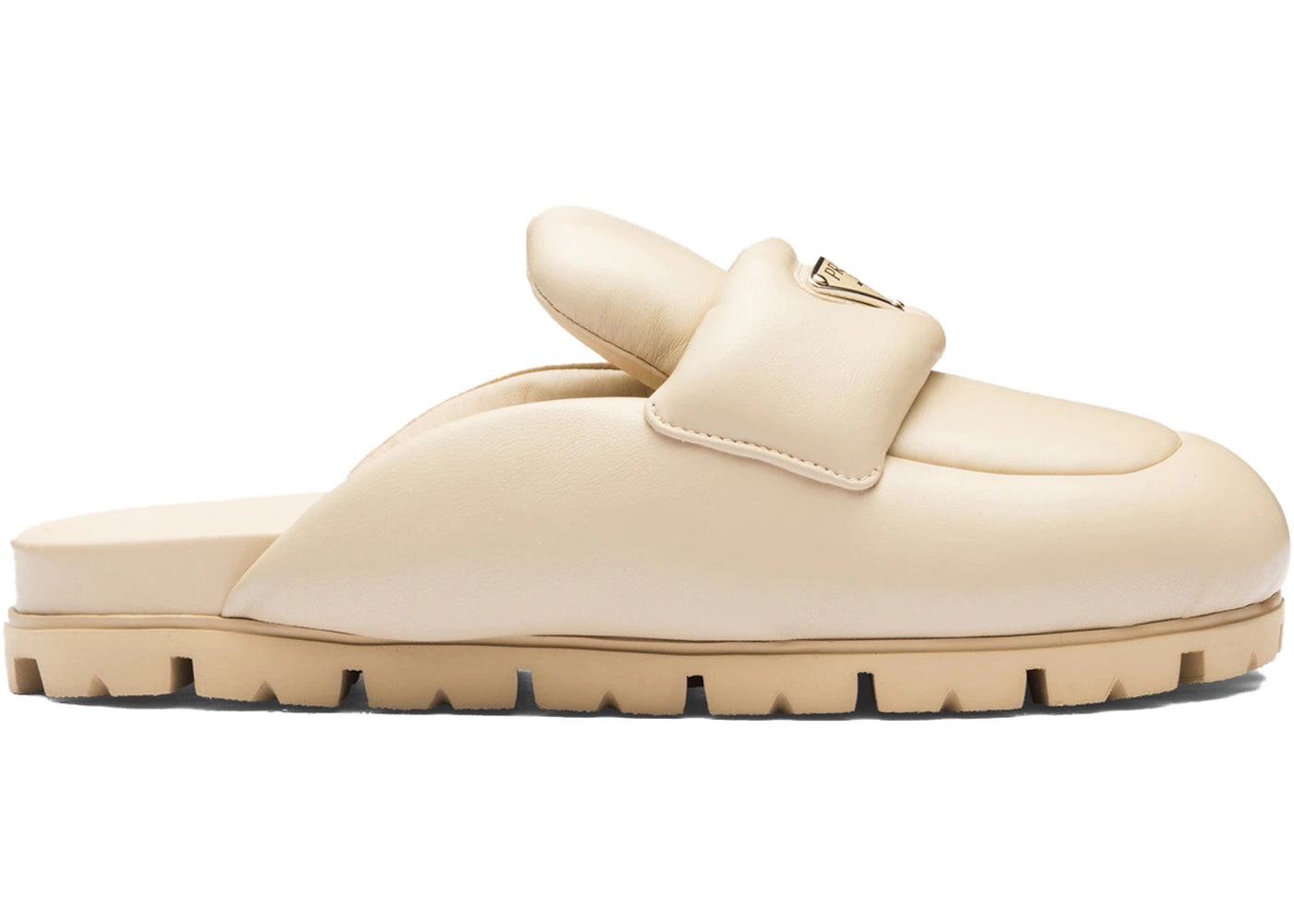 Prada Soft Padded 20mm Sabots Desert Beige Nappa Leather