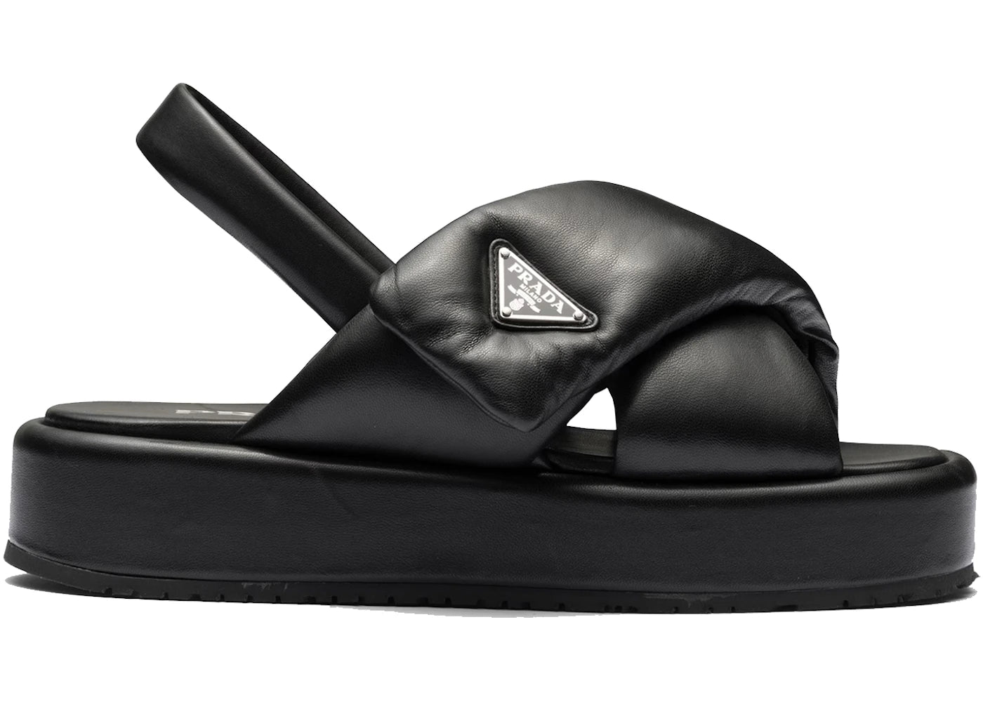 Prada Soft Padded 35mm Wedge Sandals Black Nappa Leather