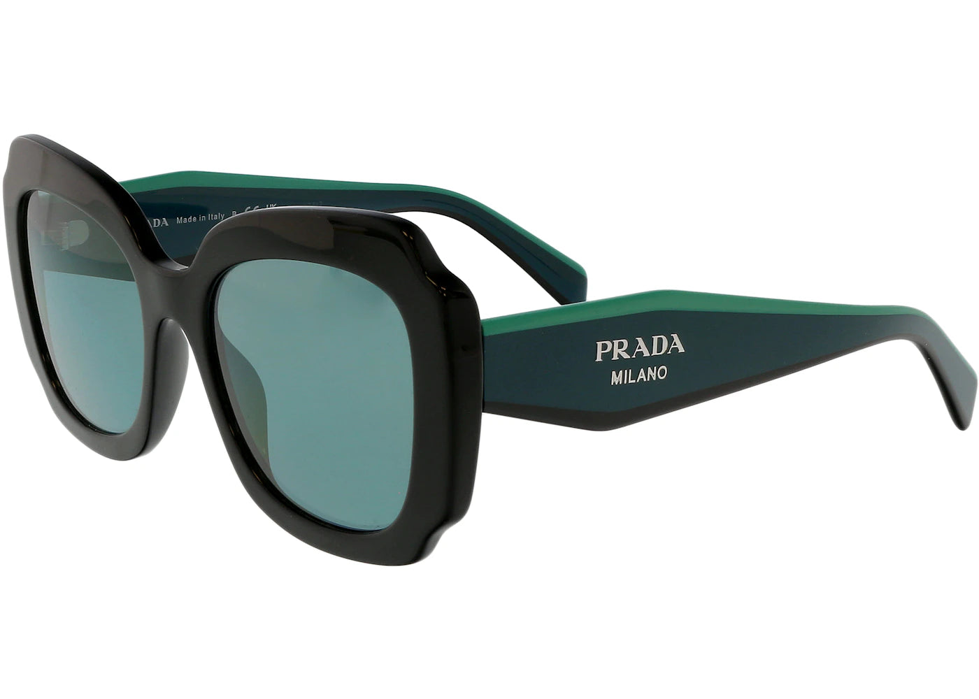 Prada Square Sunglasses Black/Azure Mirrored Internal Silver (0PR 16YS 1AB08Q)