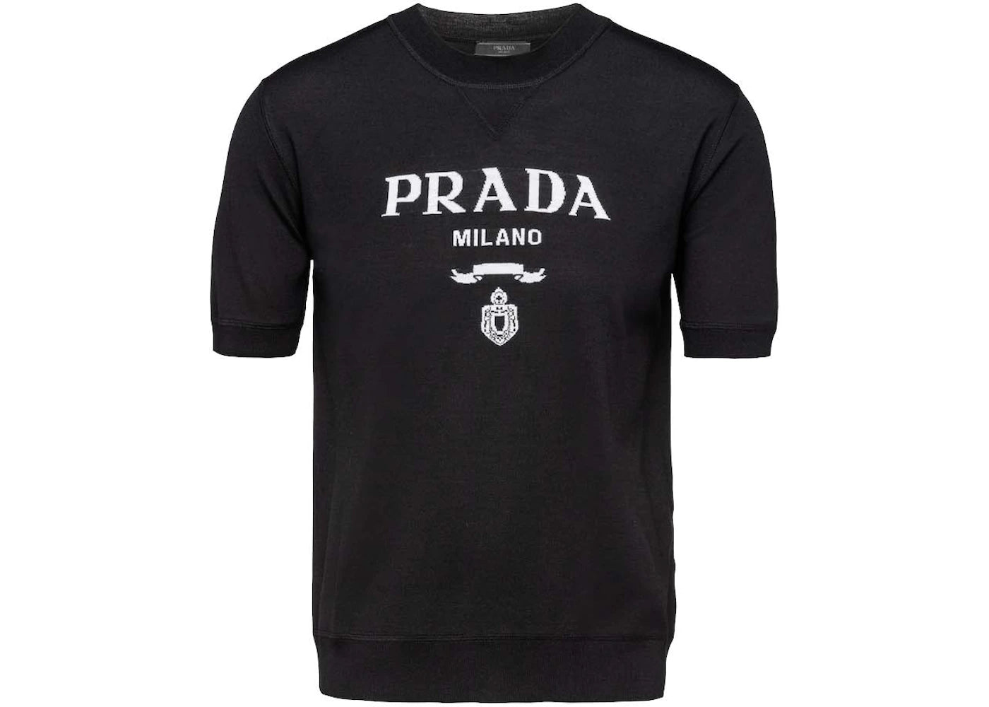Prada Superfine Wool Short Sleeve Crewneck Sweater Black