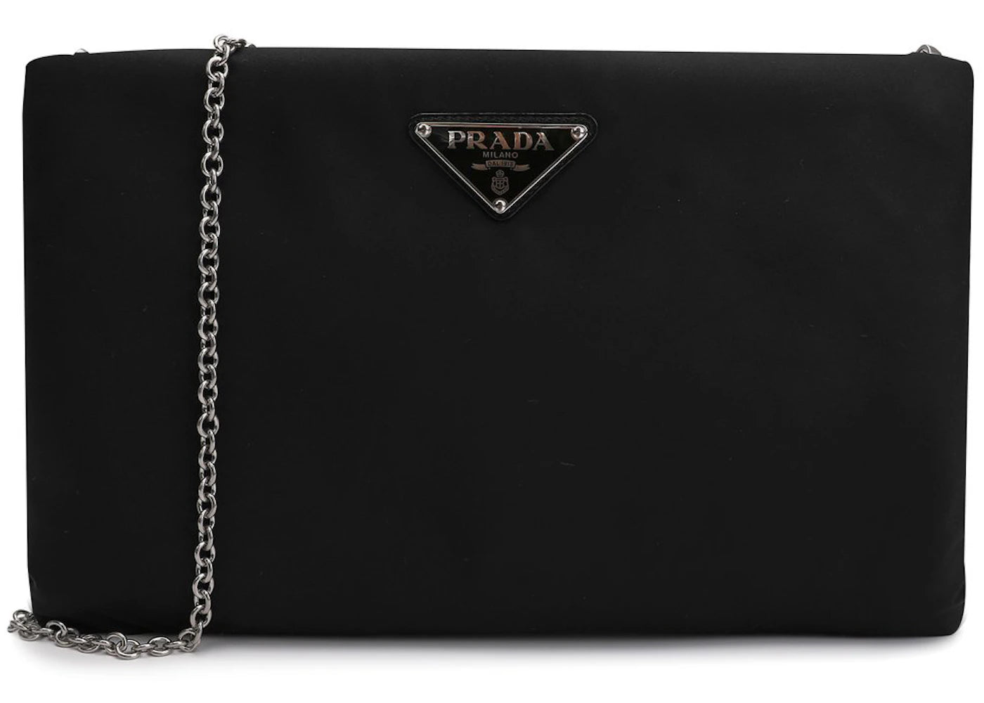 Prada Triangle-Logo On-Chain Clutch Bag Black