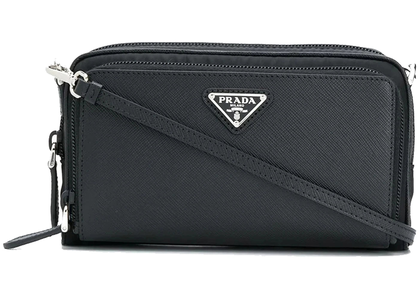 Prada Triangle Logo Plaque Crossbody Bag Black