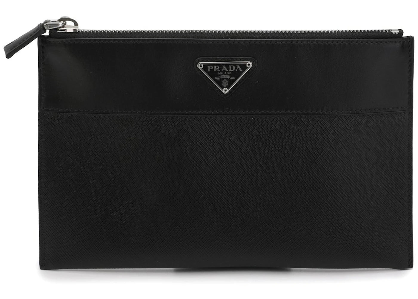 Prada Triangle Logo Plaque Pouch Black