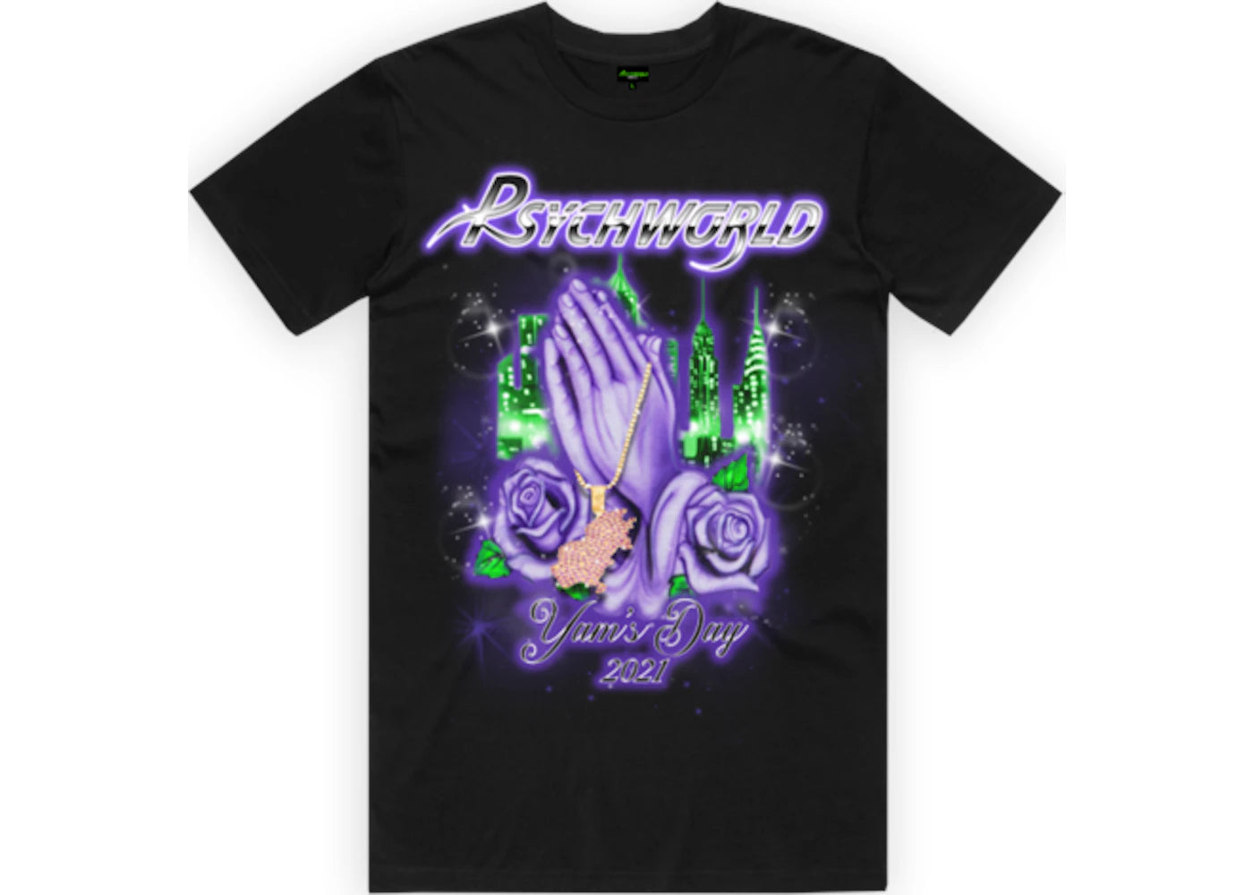 Psychworld Yams Day Praying Hands T-shirt Black