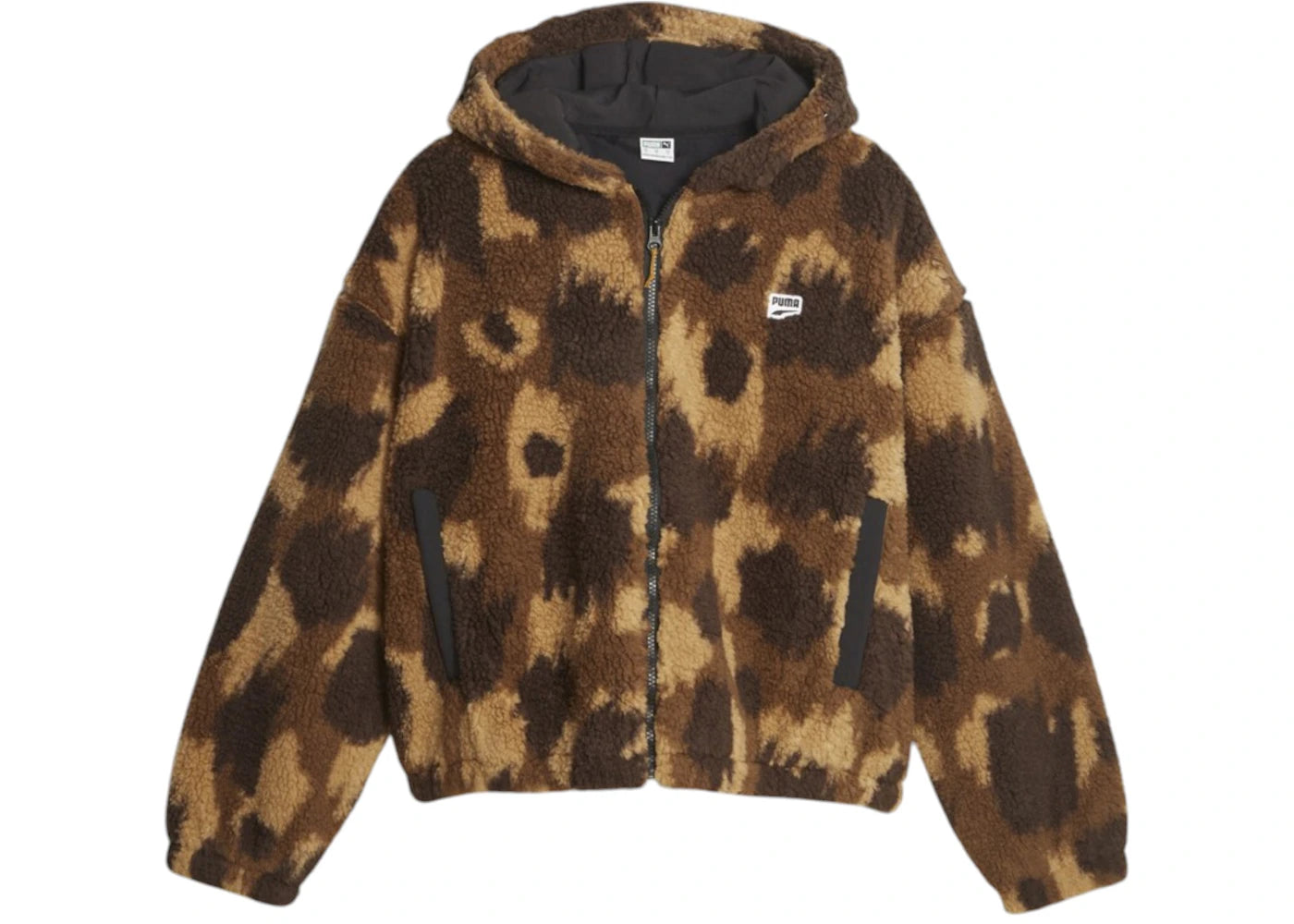 Puma Women's Downtown Animal Print Sherpa Full Zip Jacket Black
