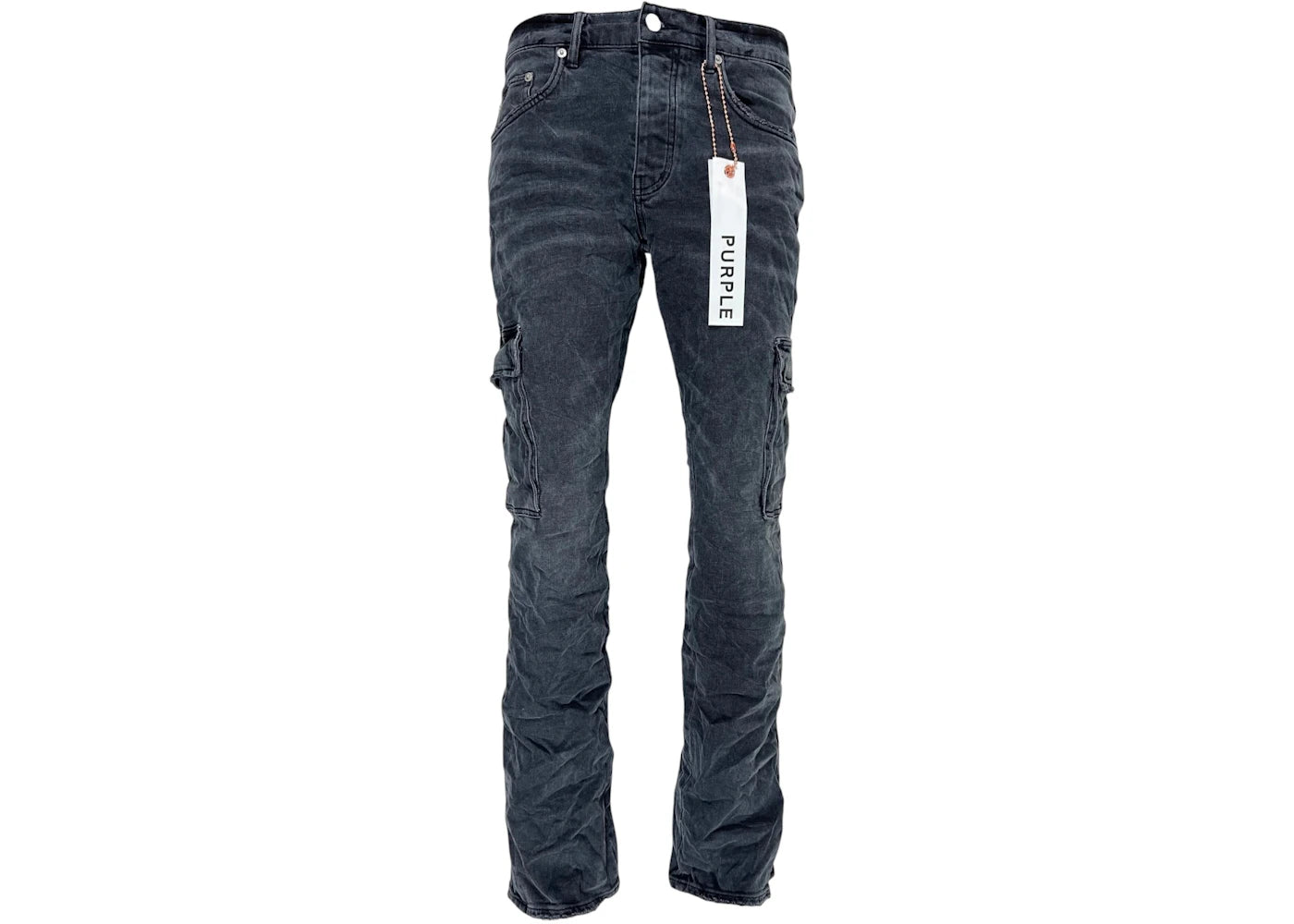 Purple Brand Black Washed Cargo Flare Jean Black