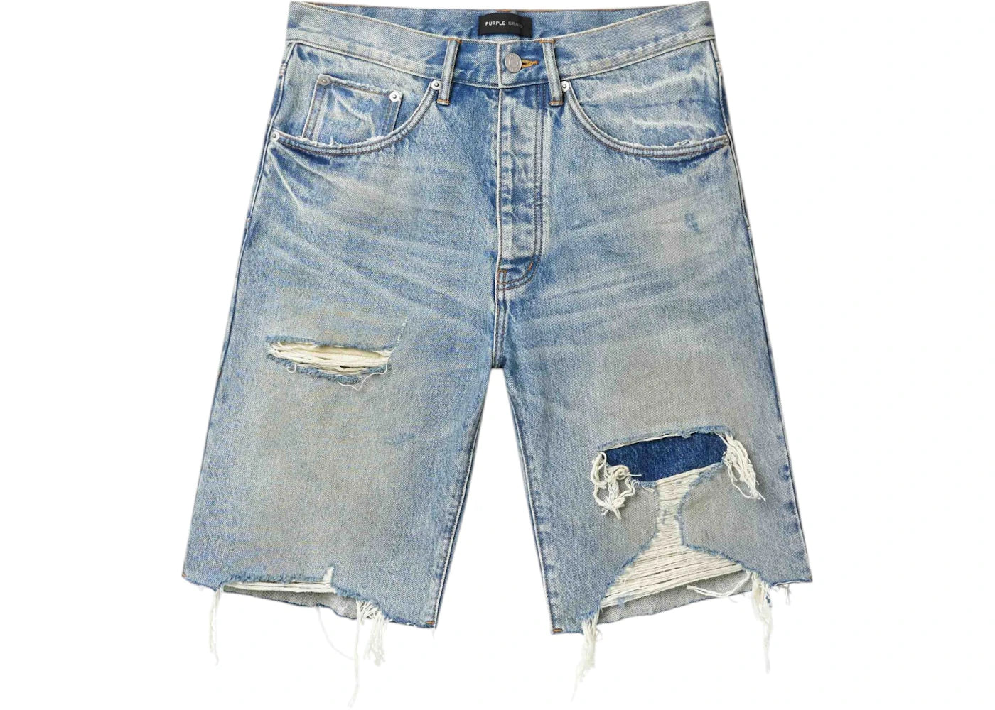 Purple Brand Faros Rip Patched Shorts Indigo