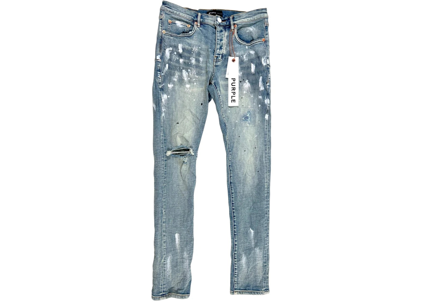 Purple Brand Light Indigo Paint Blowout Jean Light Blue