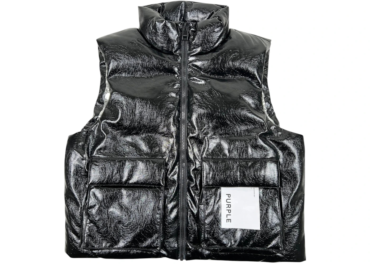 Purple Brand M6098-PLBV425N Pu Leather Puffer Vest Black