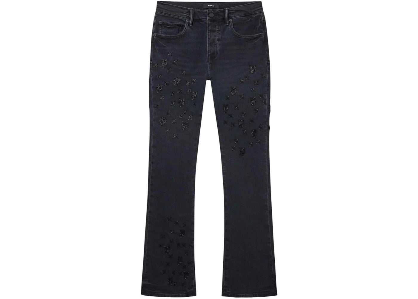 Purple Brand P004-BEMF126 Beaded Monogram Flare Jeans Black