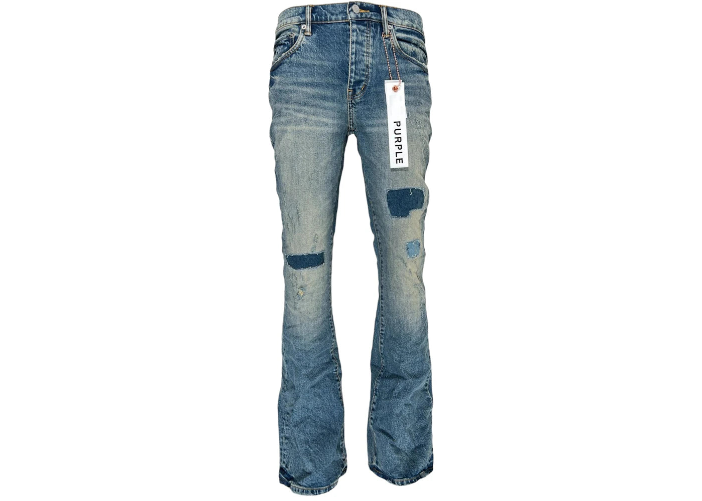 Purple Brand Patch Repair Flare Jeans Mid Indigo