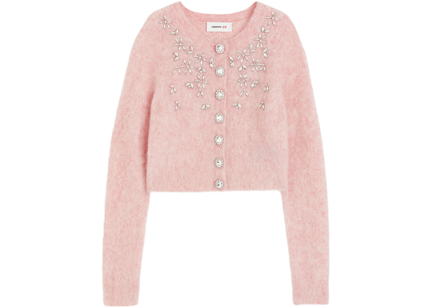 Rabanne H&M Embellished Mohair-Blend Cardigan Pink