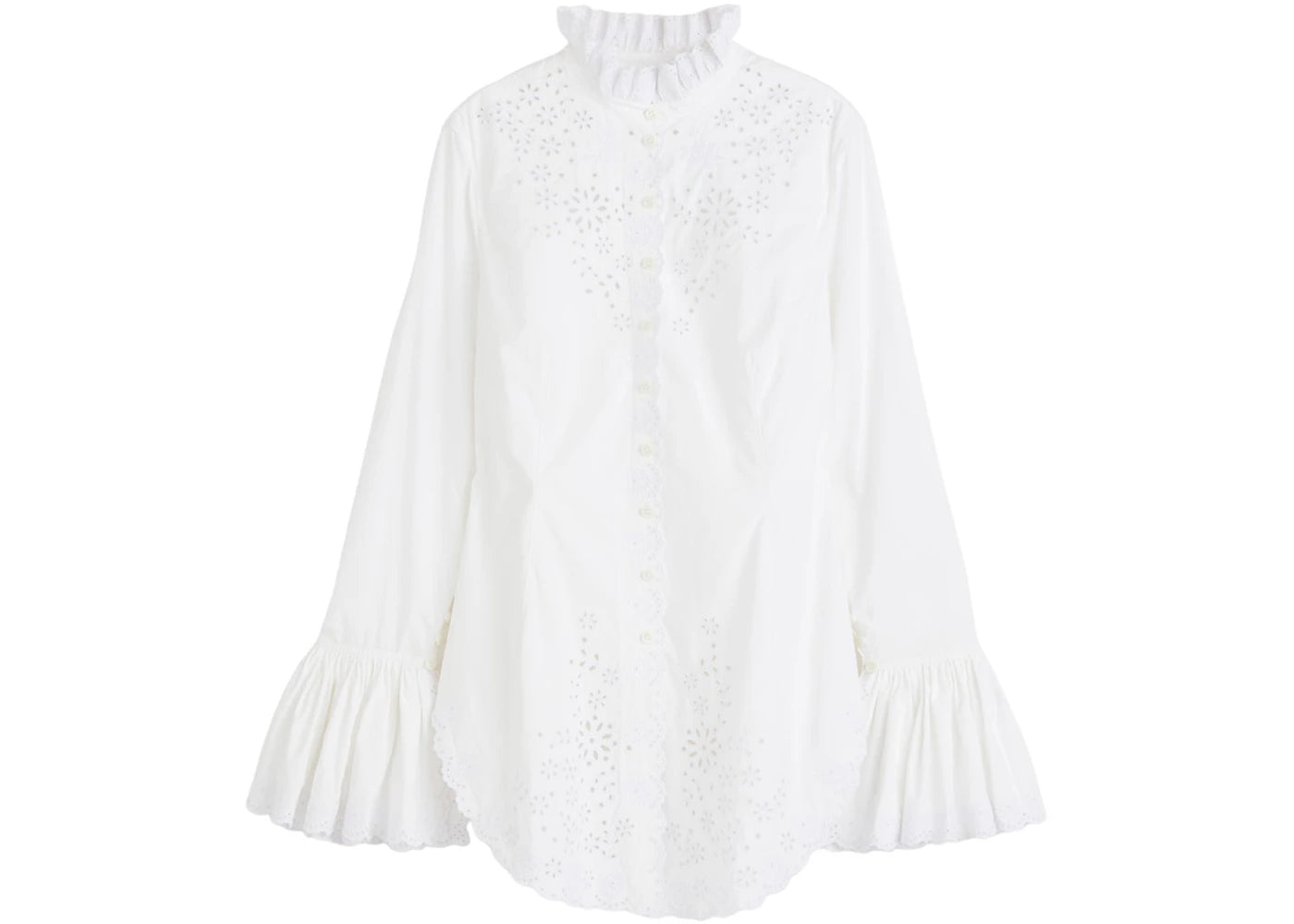 Rabanne H&M Eyelet Embroidered Poplin Shirt White