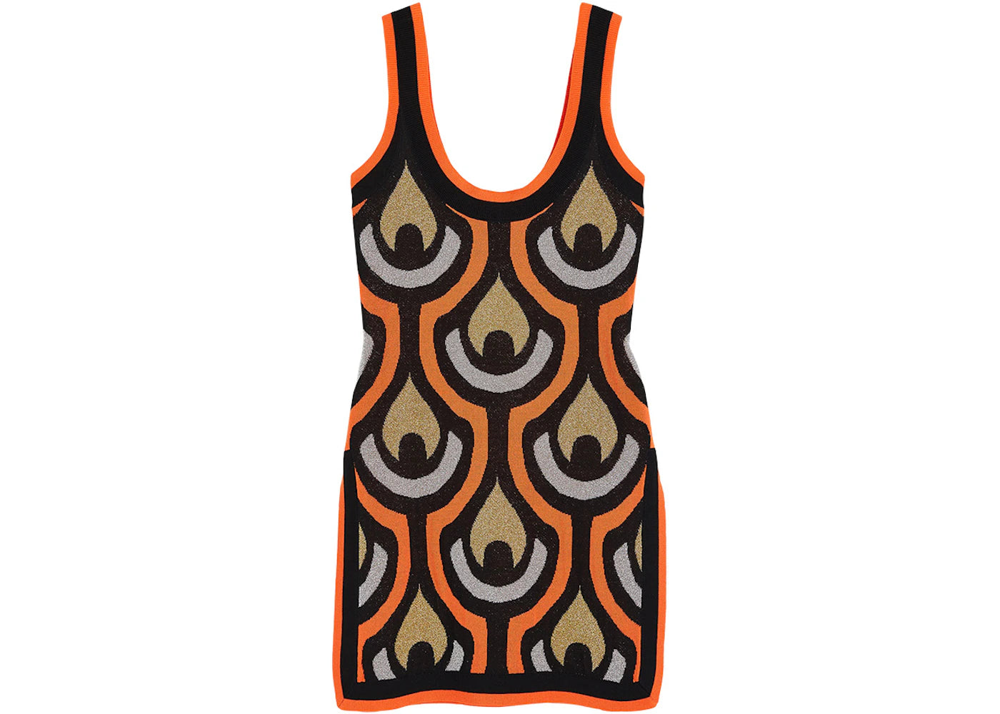 Rabanne H&M Glittery Jacquard-Knit Mini Dress Orange Multicolor