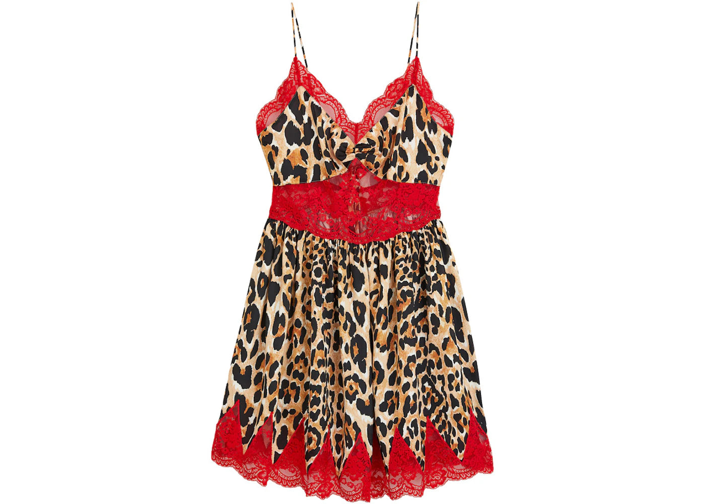 Rabanne H&M Lace-Trimmed Satin Slip Dress Leopard-Print