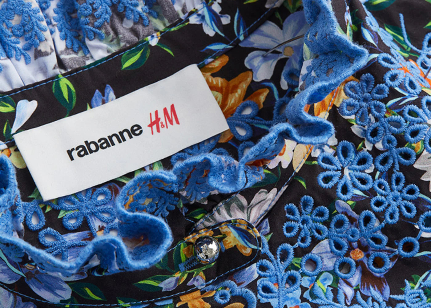 Rabanne H&M Patterned Poplin Top Black Multicolor