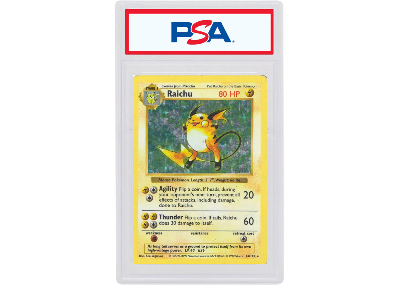 Raichu-Holo 1999 Pokemon TCG Base Set Shadowless #14/102 (PSA or BGS Graded)