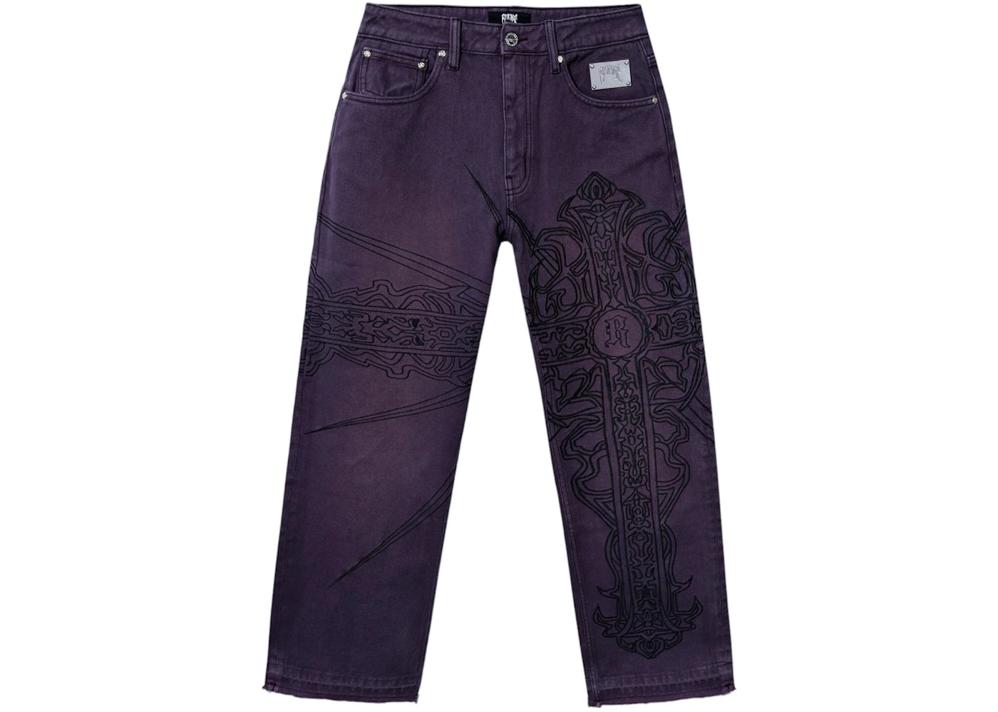 Revenge Spike Cross Embroidered Denim Pant Purple