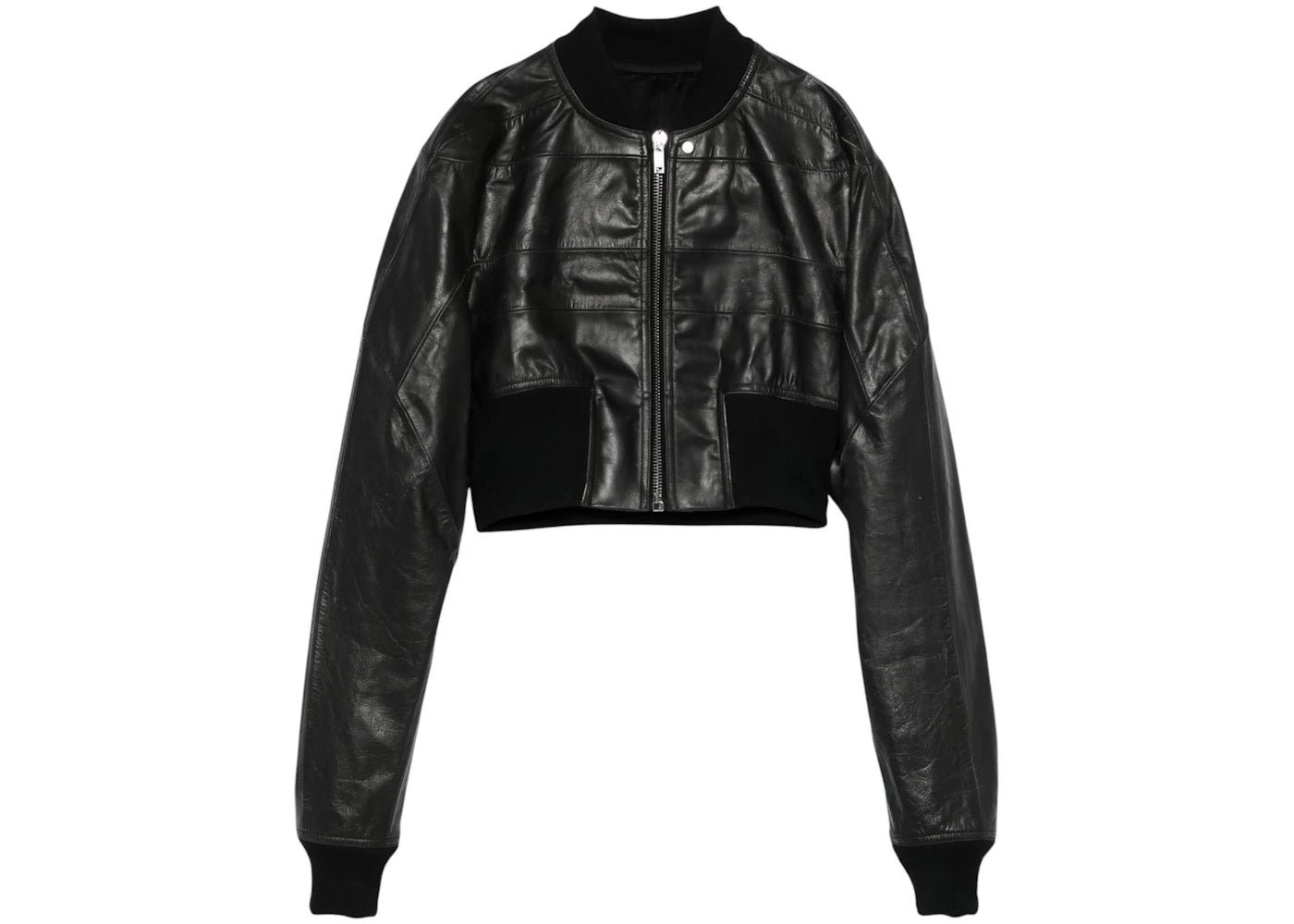 Rick Owens Cropped Leather Girdered Bomber Jacket Black