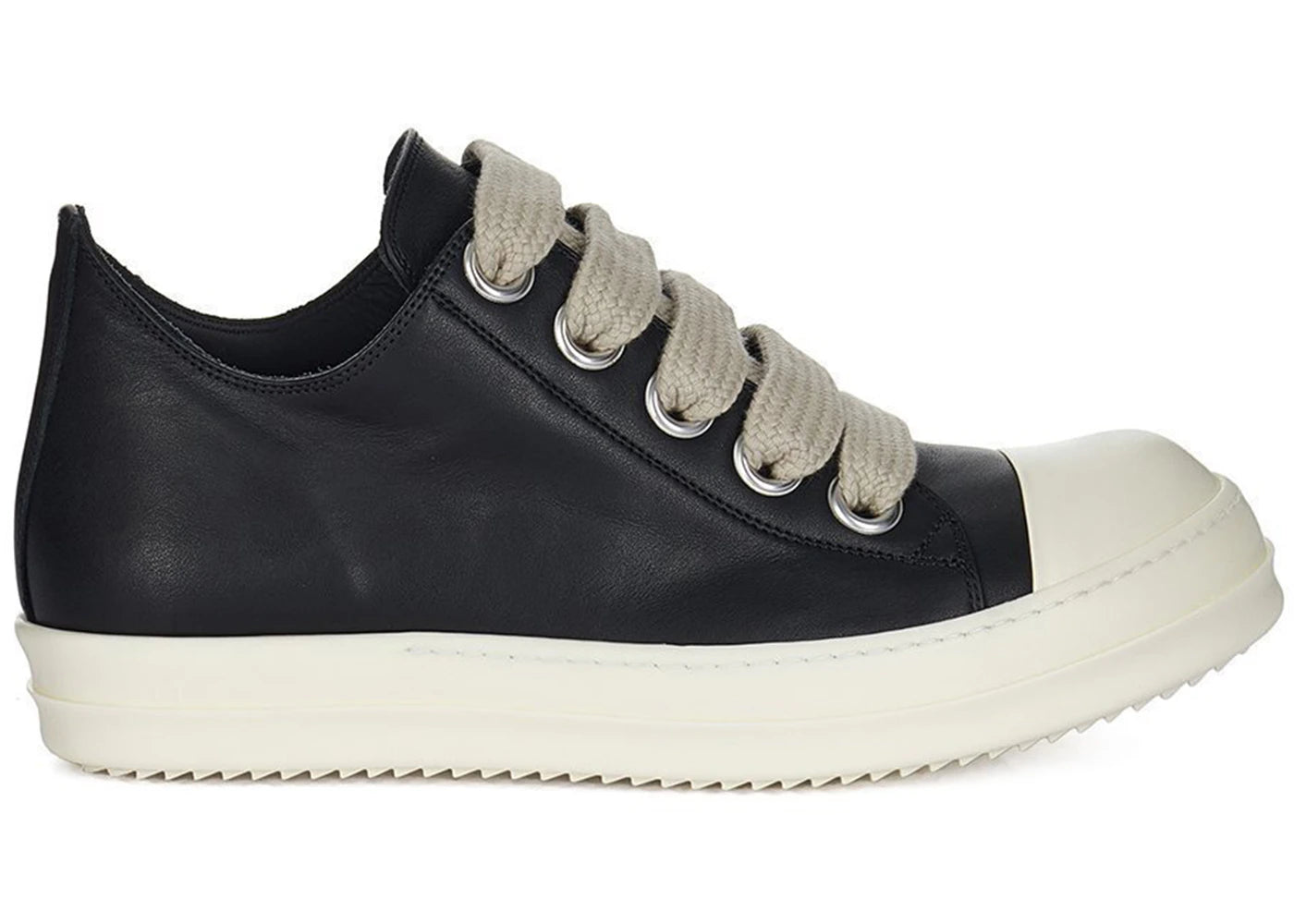 Rick Owens Temple Jumbolace Low Full Grain Cow Leather Black Milk