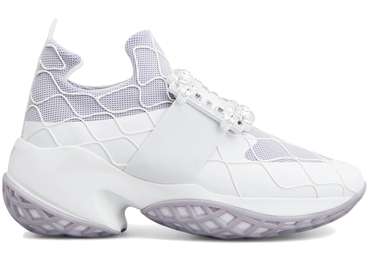 Roger Vivier Viv' Run Fabric White Purple Crystal Buckle (Women's)