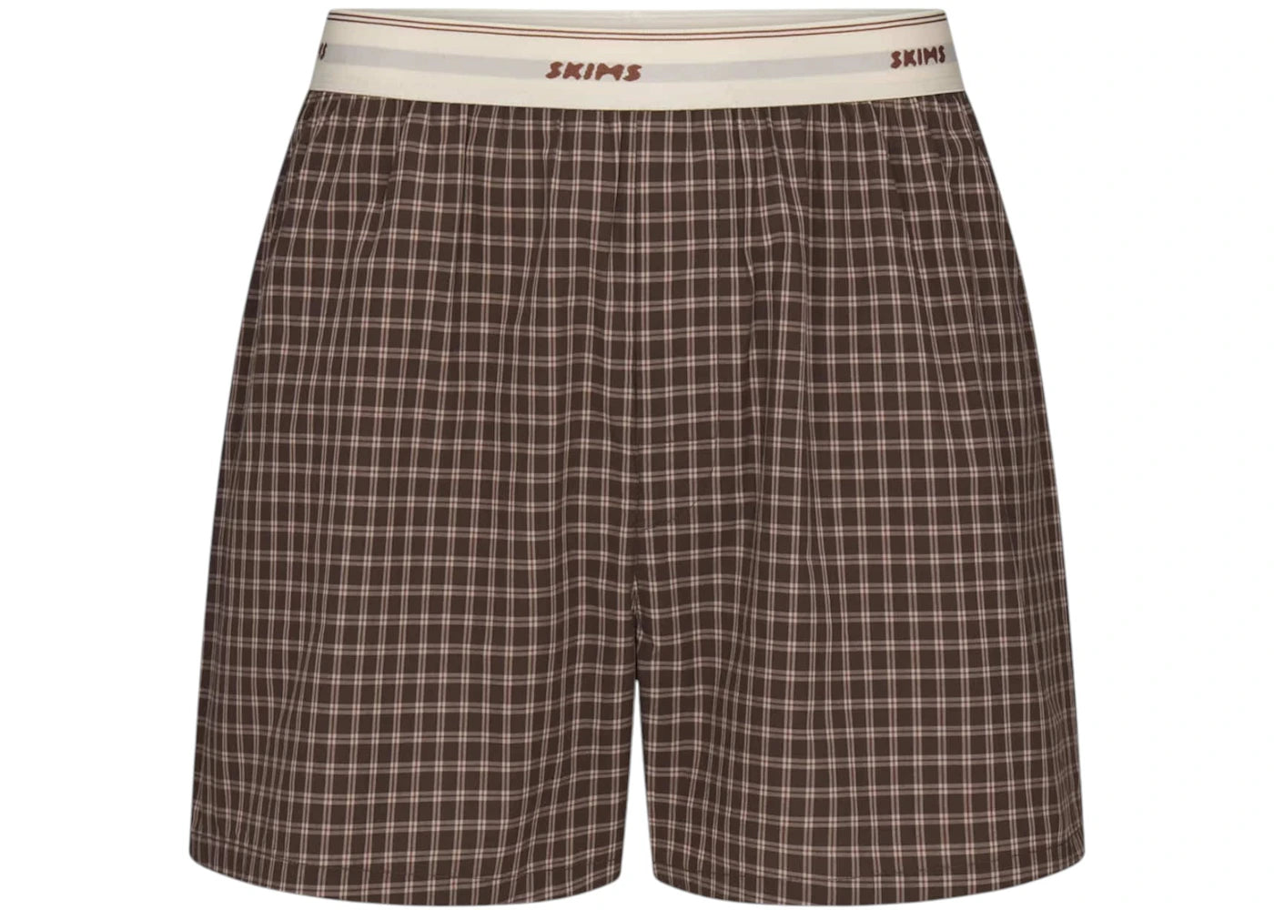 SKIMS Men's Logo Band Cotton Poplin Boxer Espresso Check