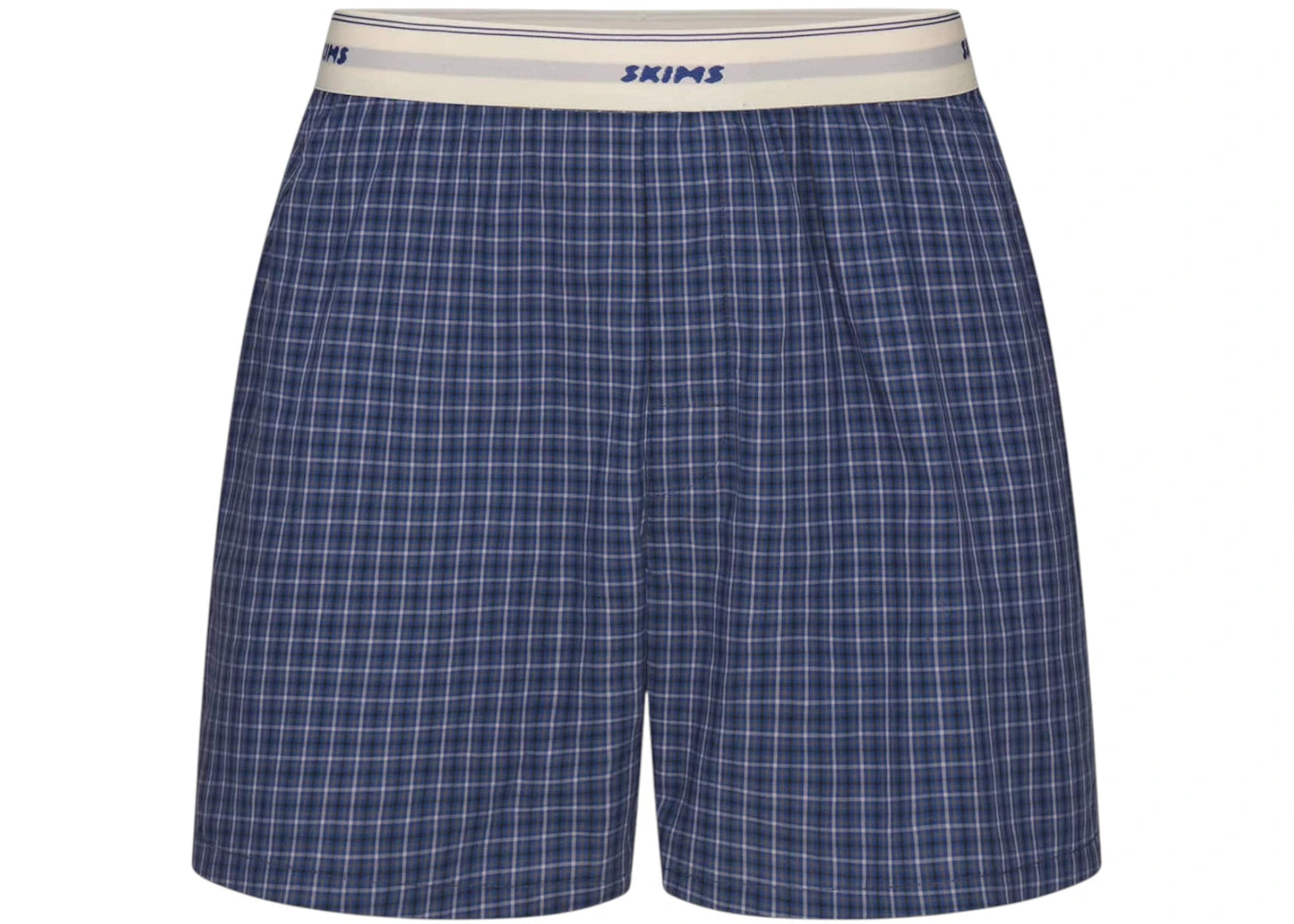 SKIMS Men's Logo Band Cotton Poplin Boxer Navy Check