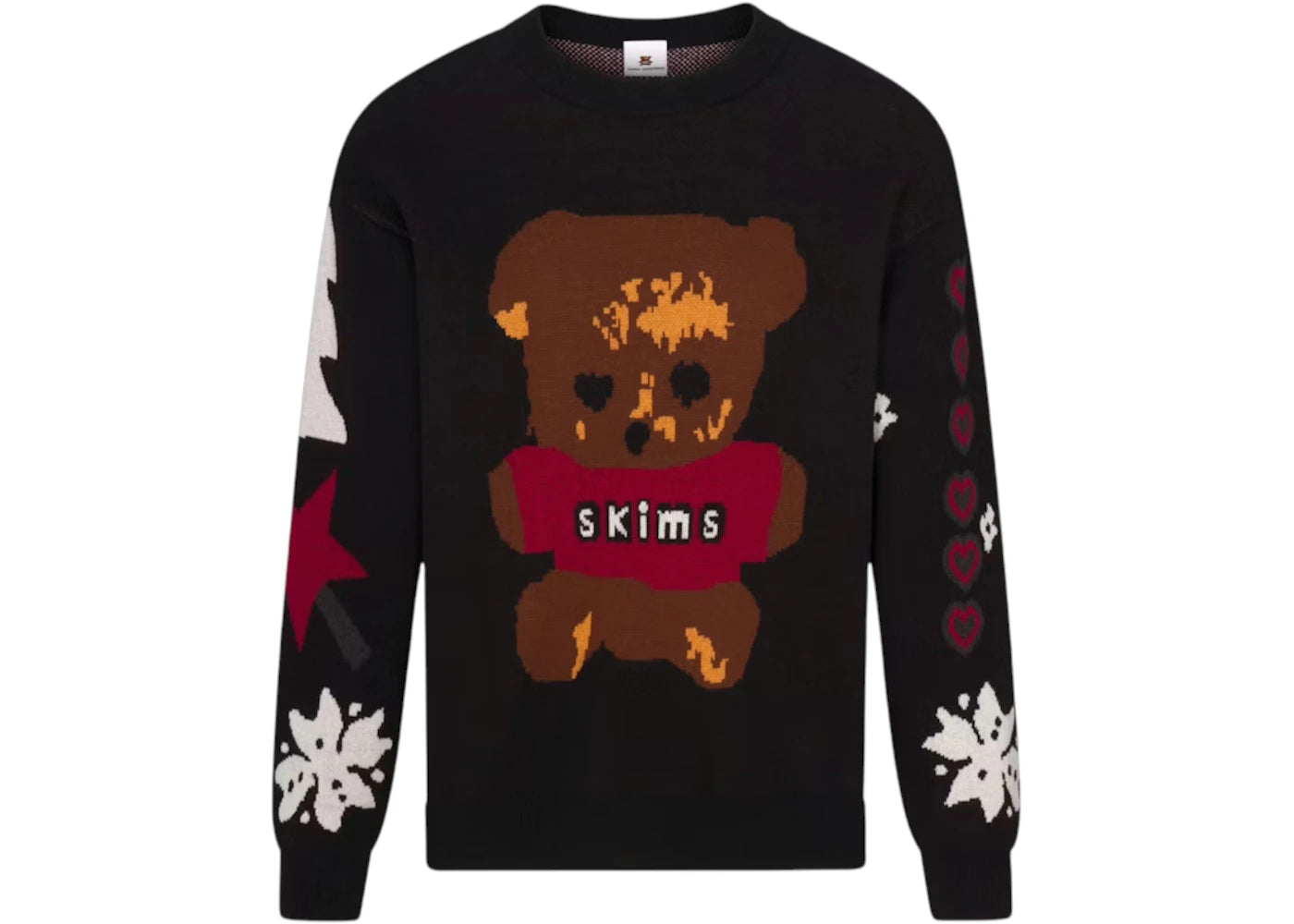 SKIMS x Cactus Plant Flea Market Cotton Knit Intarsia Sweater Onyx Teddy Bear Snow Print