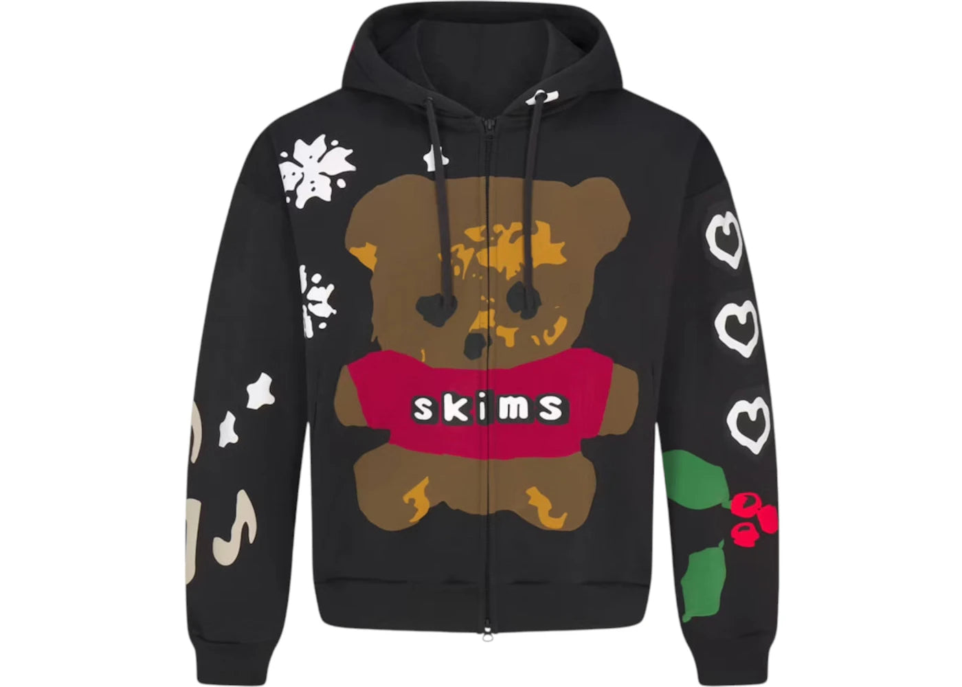 SKIMS x Cactus Plant Flea Market Heavyweight Fleece Mens Relaxed Zip Up Hoodie Onyx Teddy Bear Print
