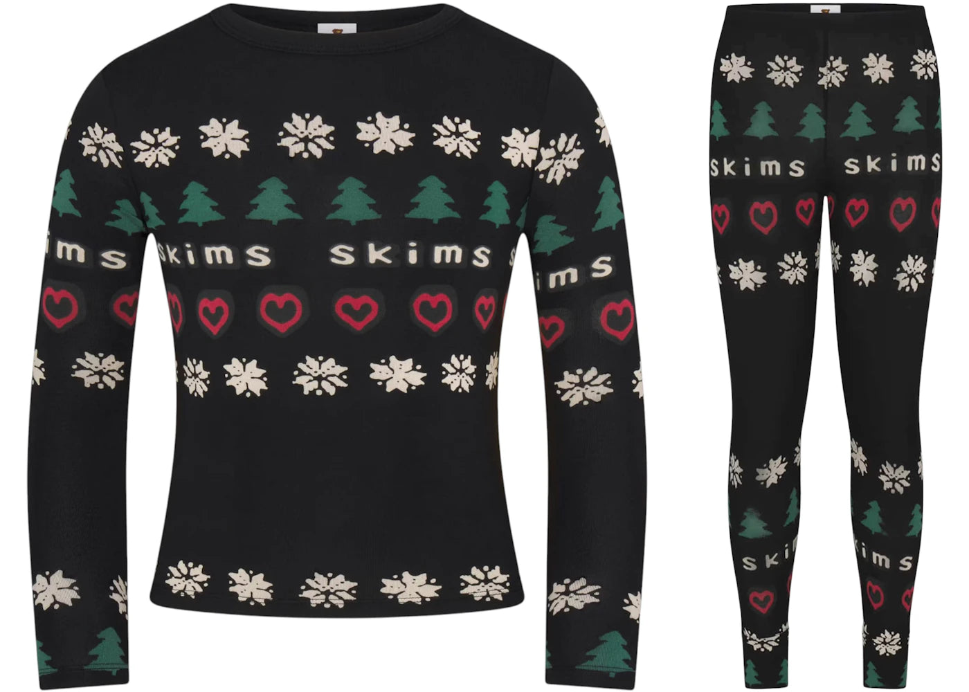SKIMS x Cactus Plant Flea Market Sleep Kids Set Onyx Pine Fair Isle