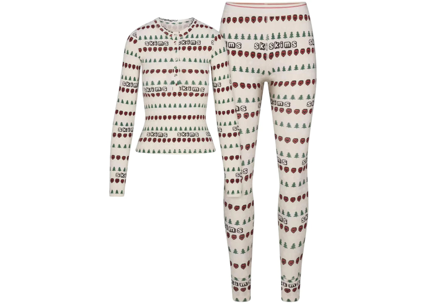 SKIMS x Cactus Plant Flea Market Women's Cotton Rib Henley Legging Set Marble Pine Fair Isle