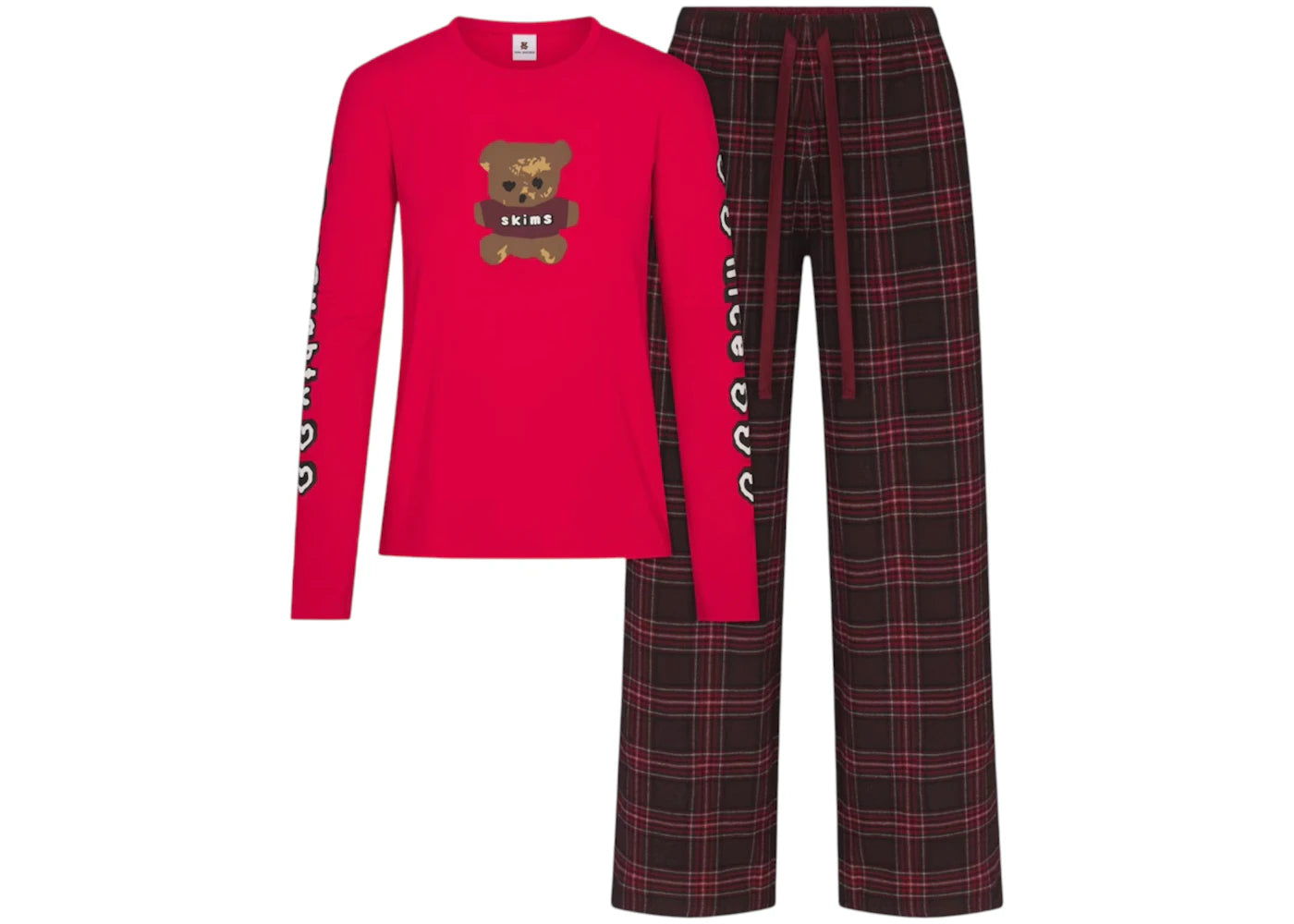 SKIMS x Cactus Plant Flea Market Women's Sleep Flannel Pant Set Red Bear Print